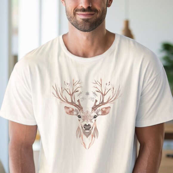 Deer Antler Forest Graphic Shirt Nature Buck Woodland Tee Winter Snow Animal - Picture 4 of 6